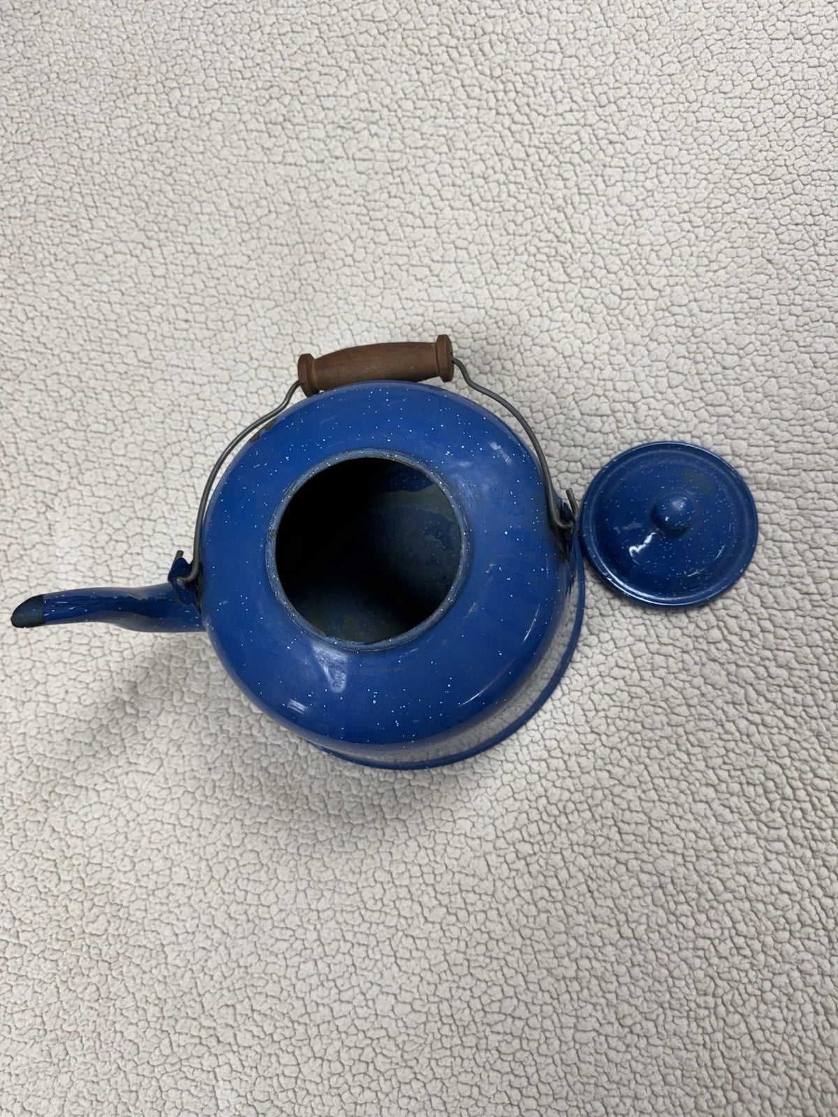 Vintage Primitive Antique Speckled Enamelware Teapot Tea Kettle Rustic Farmhouse