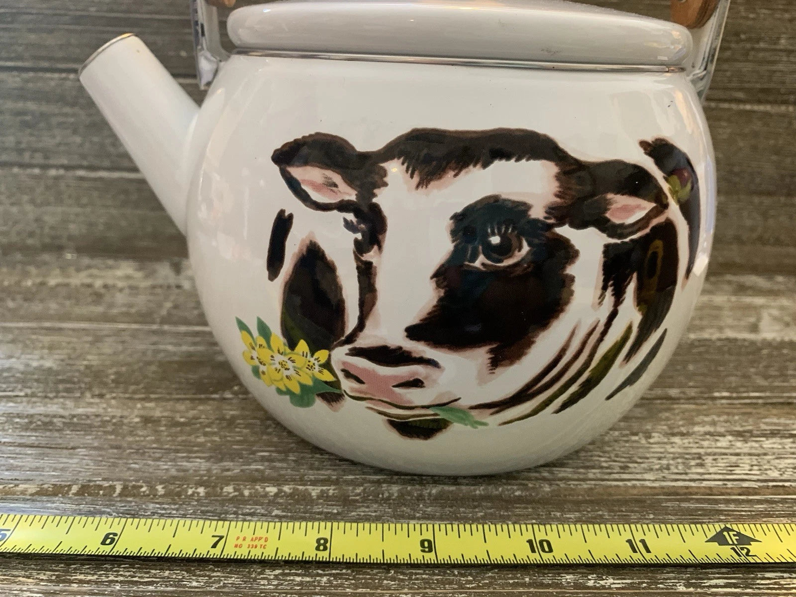 Cow Tea Pot Metal Painted Enamel Vintage