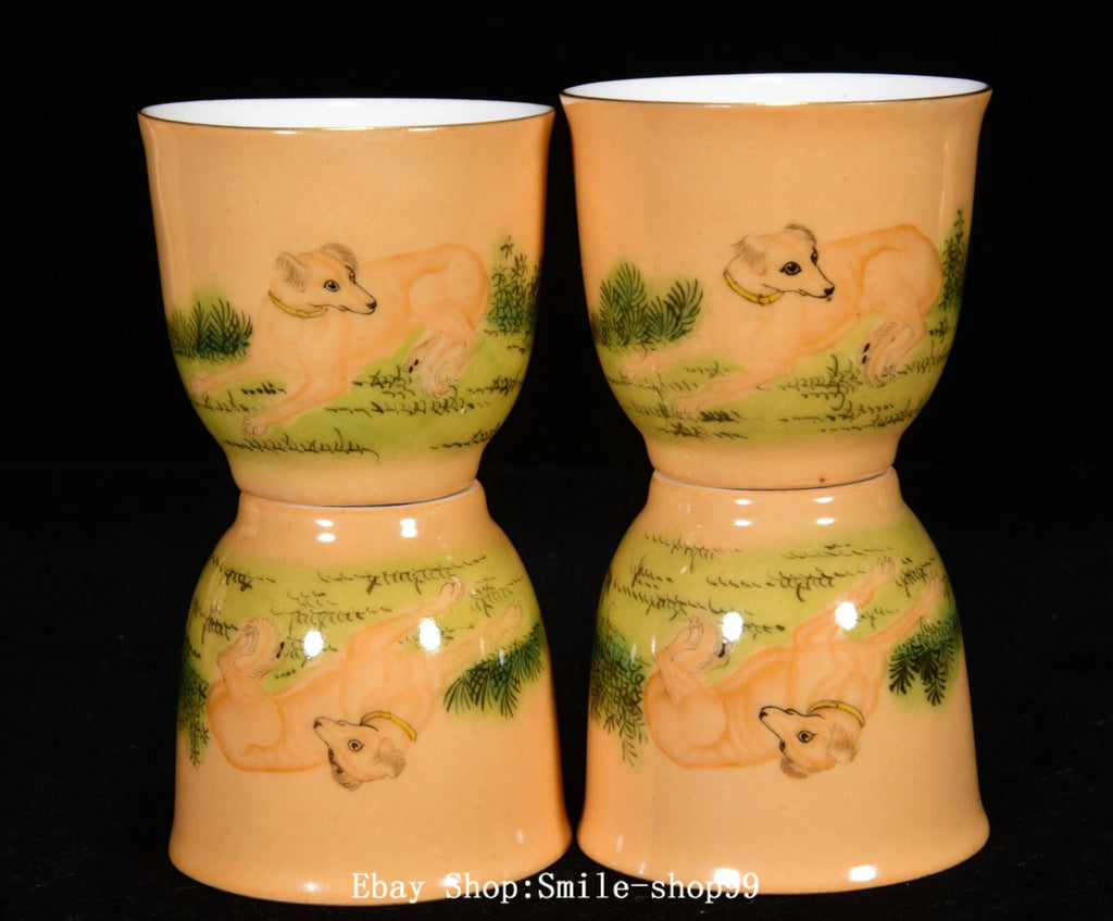 6.2" Yongzheng Enamel Colour Porcelain Pastoral Dogs Animal Tea Pot Cup Set | eBay
