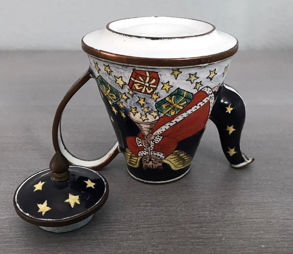 Vtg Hand Painted Enamel on Copper Miniature Teapot Cat Angel Flying Among Stars | eBay