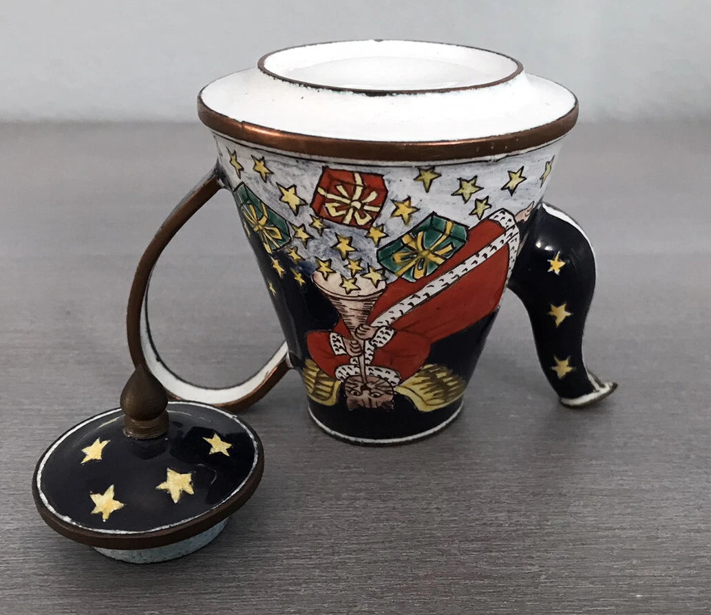 Vtg Hand Painted Enamel on Copper Miniature Teapot Cat Angel Flying Among Stars | eBay