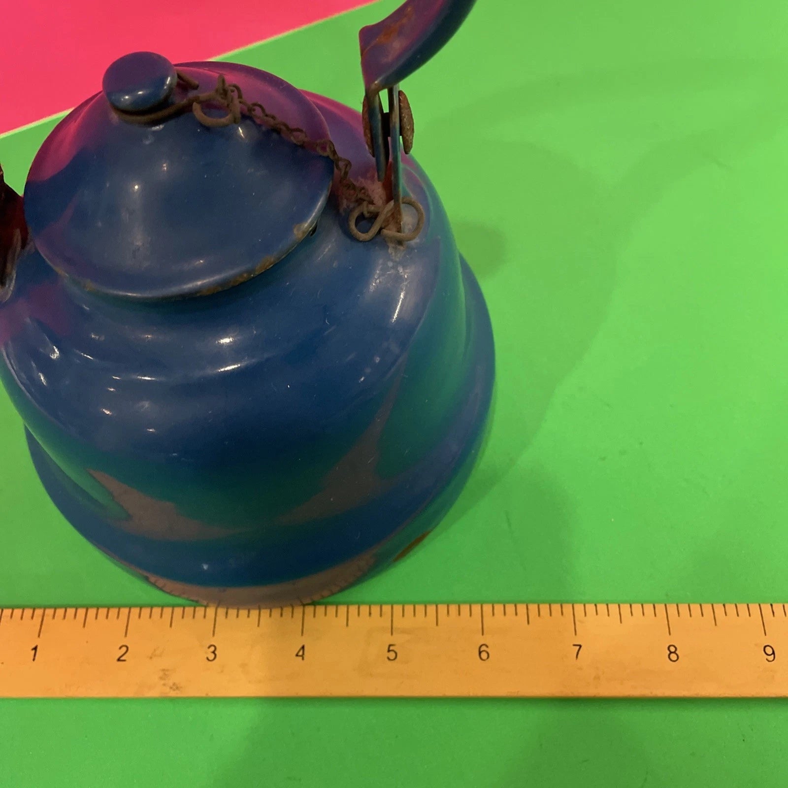 VTG-blue Enamel On Metal Tea Pot/ Made In Yugoslavia.