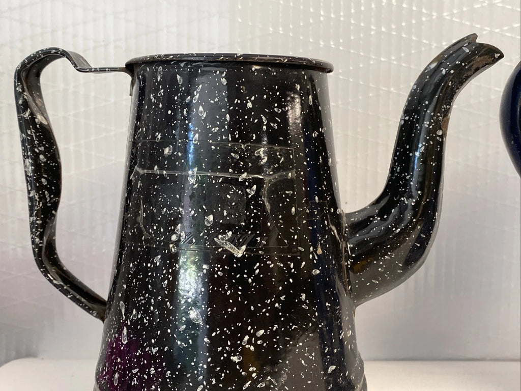 Vintage Graniteware Enamel Gooseneck Farmhouse Coffee Tea Pot Kettle blue swirl | eBay
