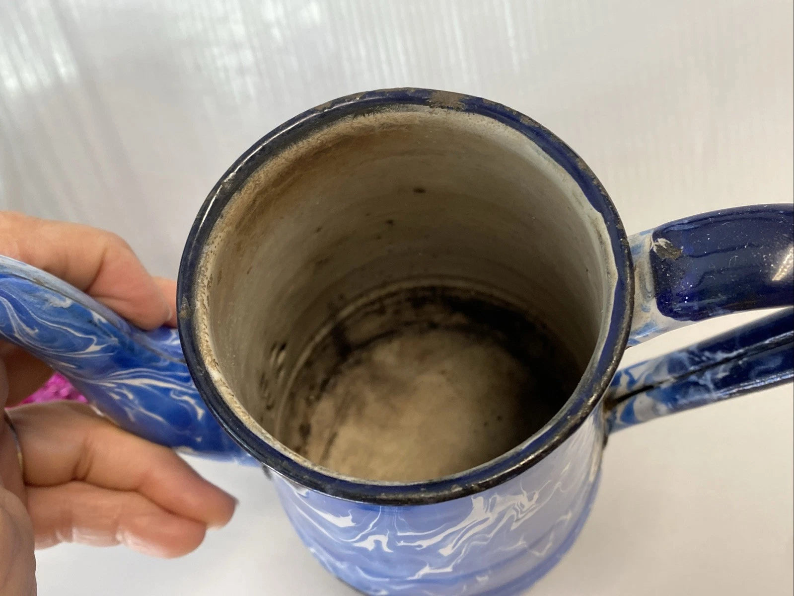 Vintage Graniteware Enamel Gooseneck Farmhouse Coffee Tea Pot Kettle blue swirl | eBay