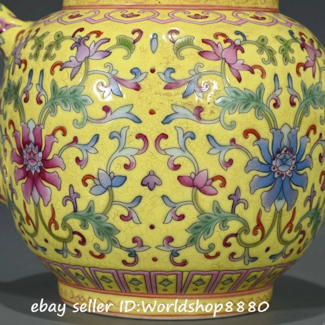 6.8" Yongzheng Marked Yellow Enamel Porcelain Flower Pattern Lid Wine Tea Pot | eBay