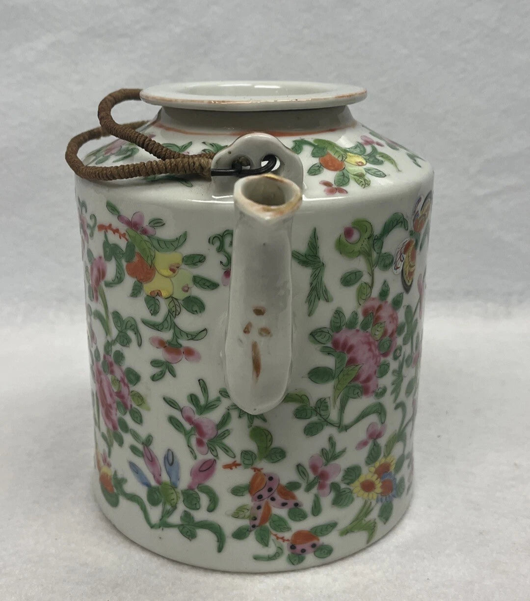 Antique Chinese Famille Rose Porcelain Teapot And Lid Enamel Hand Painted China
