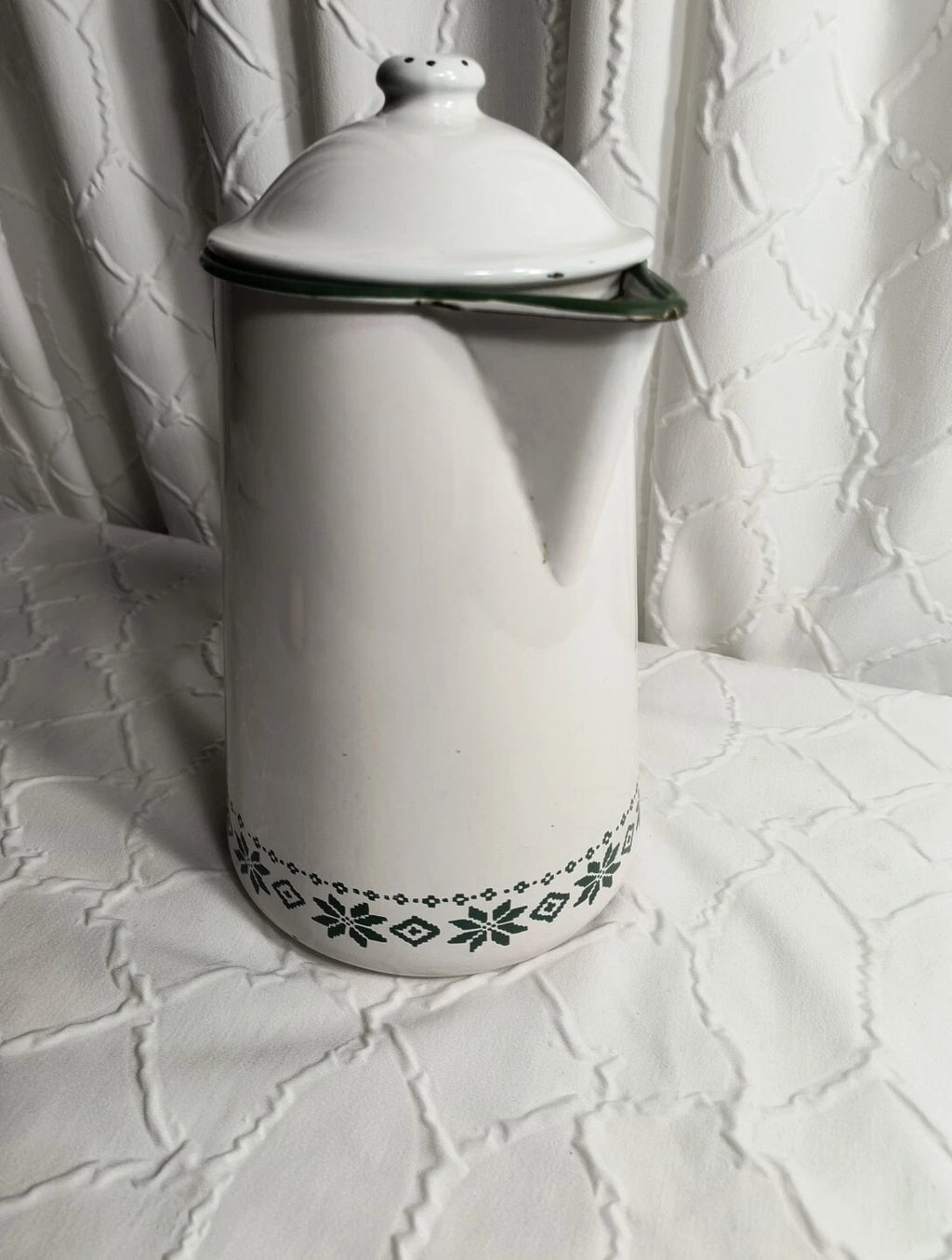 Vtg Ralph Lauren Enamel Coffee Tea Pot Tea Kettle Made In Japan Green White