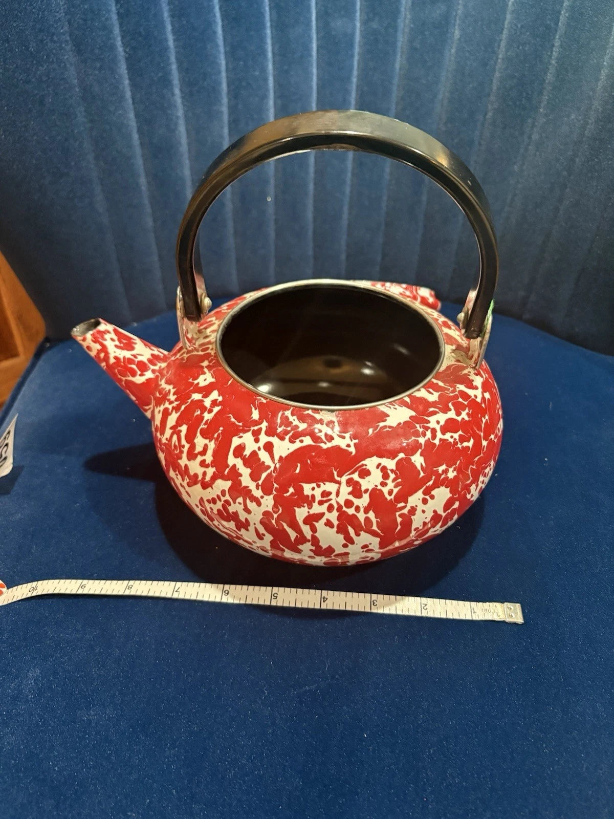 Vintage Red Enamelware Splatter Graniteware Tea Kettle Teapot