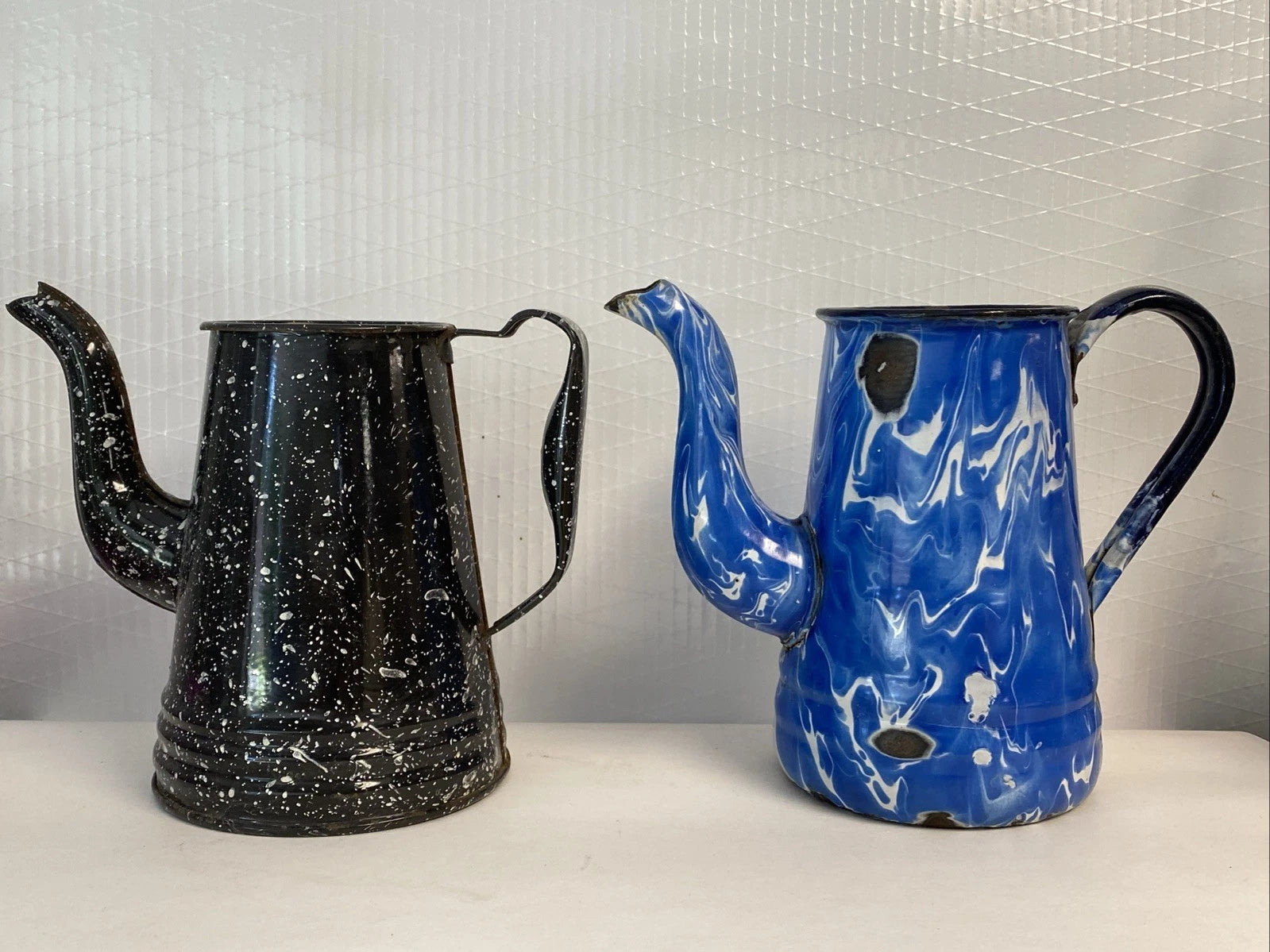 Vintage Graniteware Enamel Gooseneck Farmhouse Coffee Tea Pot Kettle blue swirl | eBay