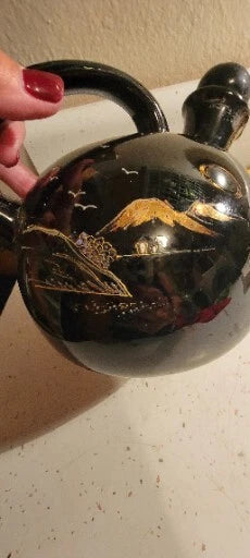 HTF VINTAGE PORCELAIN HANDLED BLK ENAMEL JAPANESE SOY SAUCE TEAPOT CORK RARE | eBay