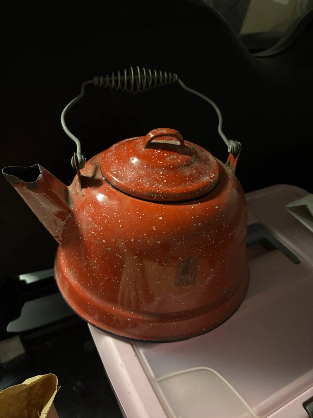 Vintage Porcelain Metal Tea Kettle