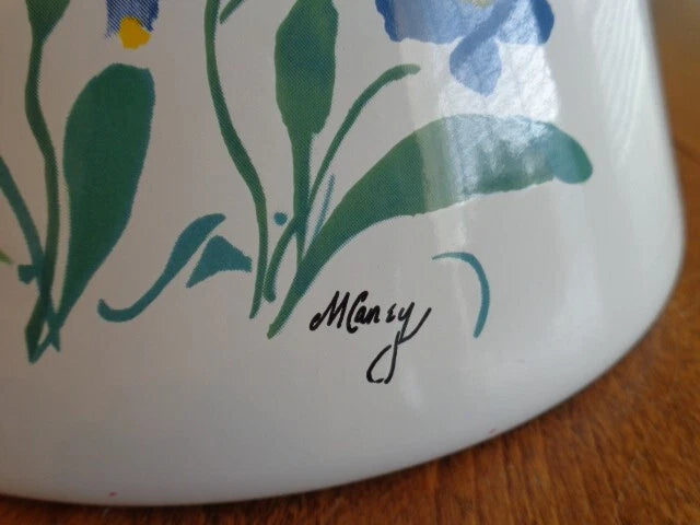 ENAMEL 2 ½ QUART WHISTLING TEA KETTLE FLOWERS SIGNED