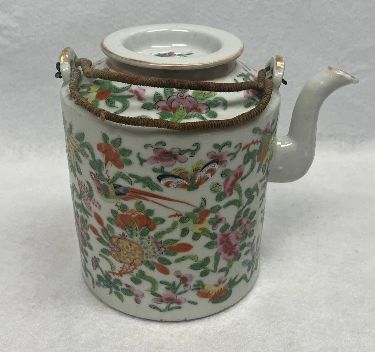 Antique Chinese Famille Rose Porcelain Teapot And Lid Enamel Hand Painted China