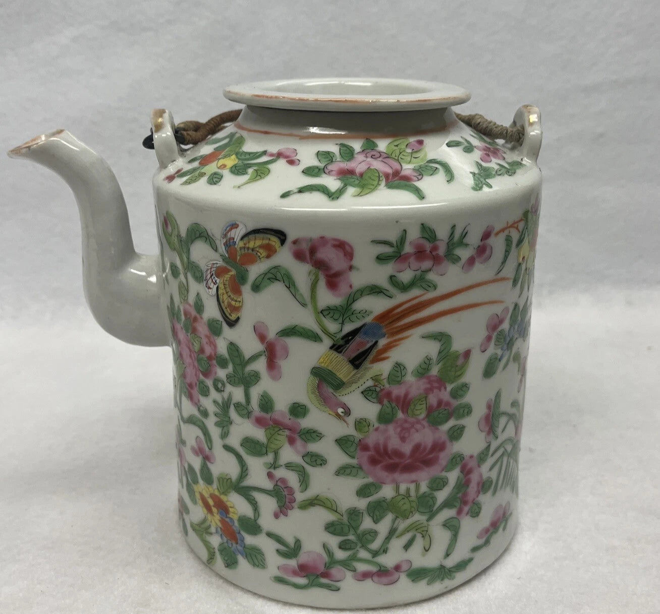 Antique Chinese Famille Rose Porcelain Teapot And Lid Enamel Hand Painted China