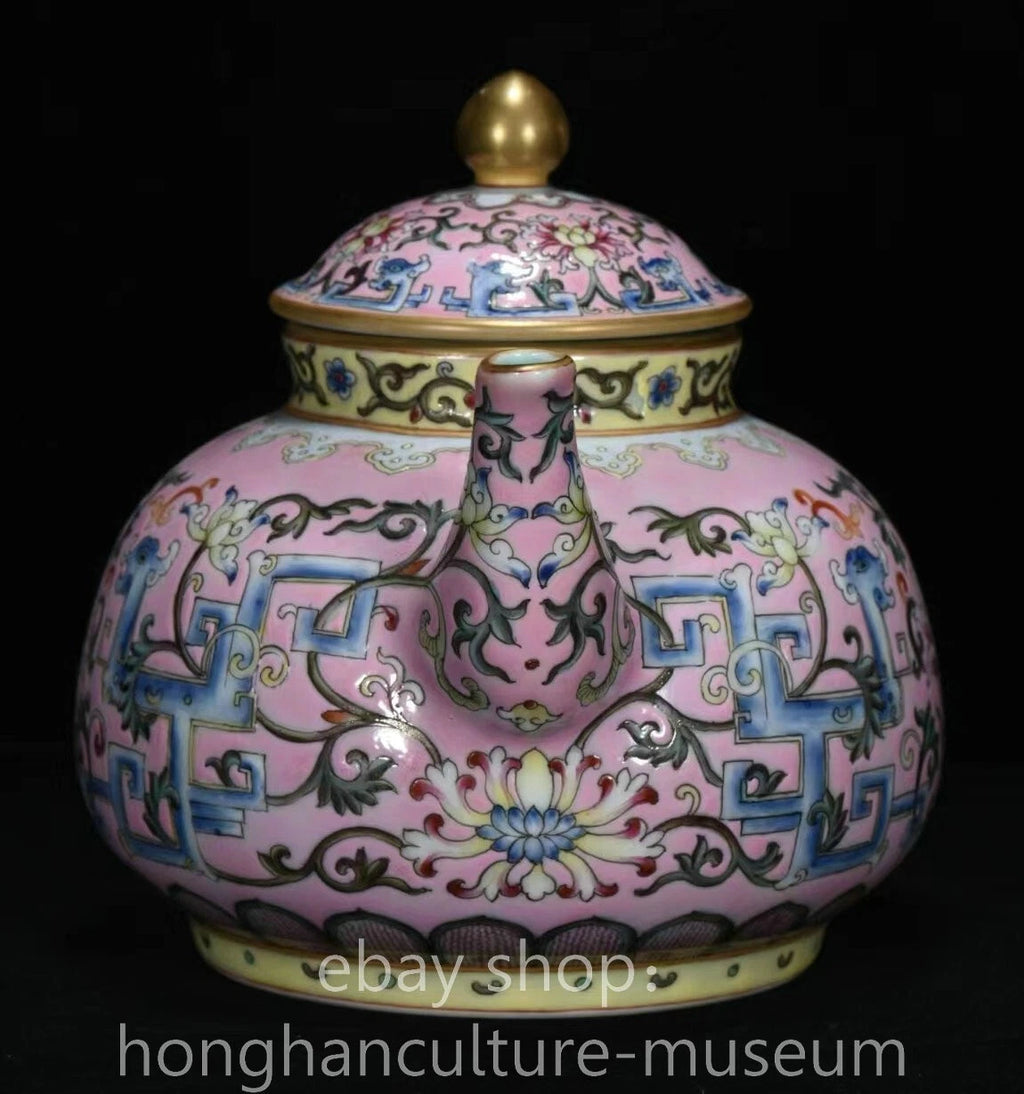 7" Qing Qianlong Marked Enamel Colour Gilt Porcelain Flower Wine Tea Pot Flagon