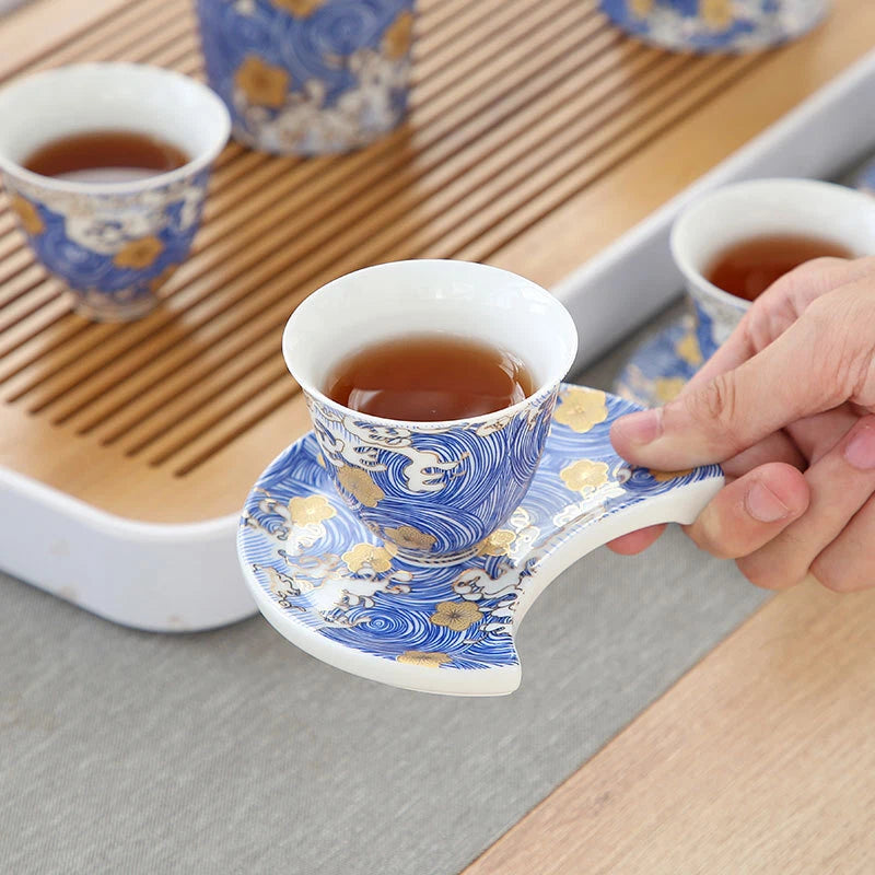 Complete Tea Set Porcelain Tea Pot Color Enamel Craft Tea Cup Mat Saucer Gaiwan