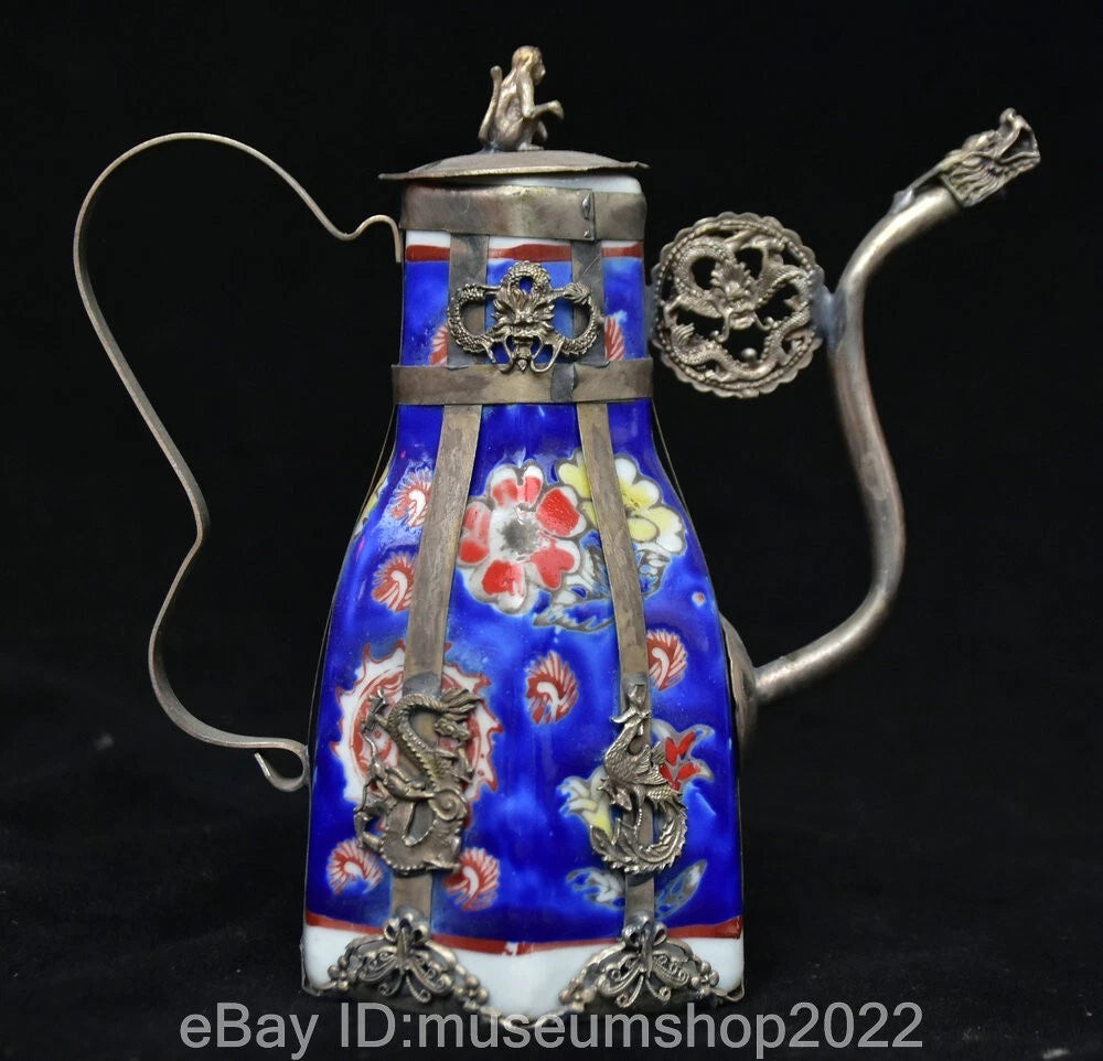 5.8 " Old Chinese Copper Enamel Porcelain Dynasty Portable Kettle Teapot Statue | eBay