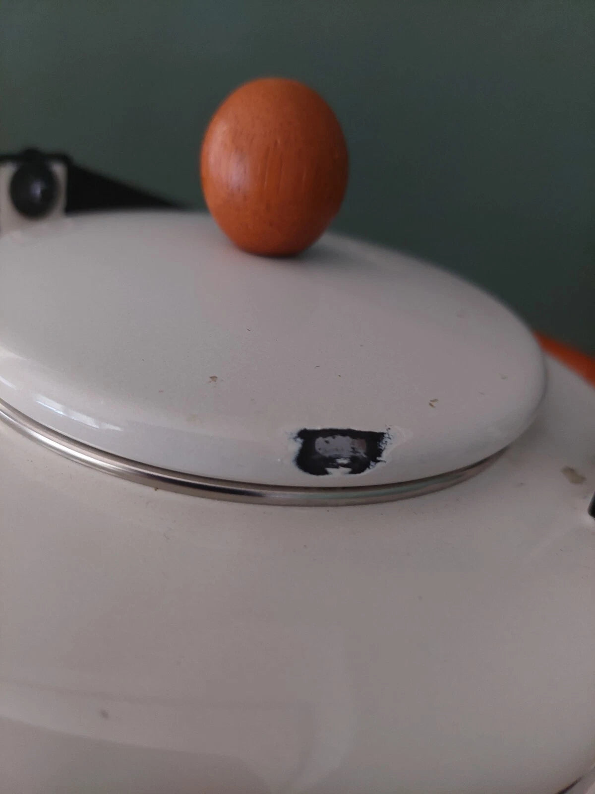Vintage Warren Kimble Enamel Birdhouse Teapot Wood Handle and Knob