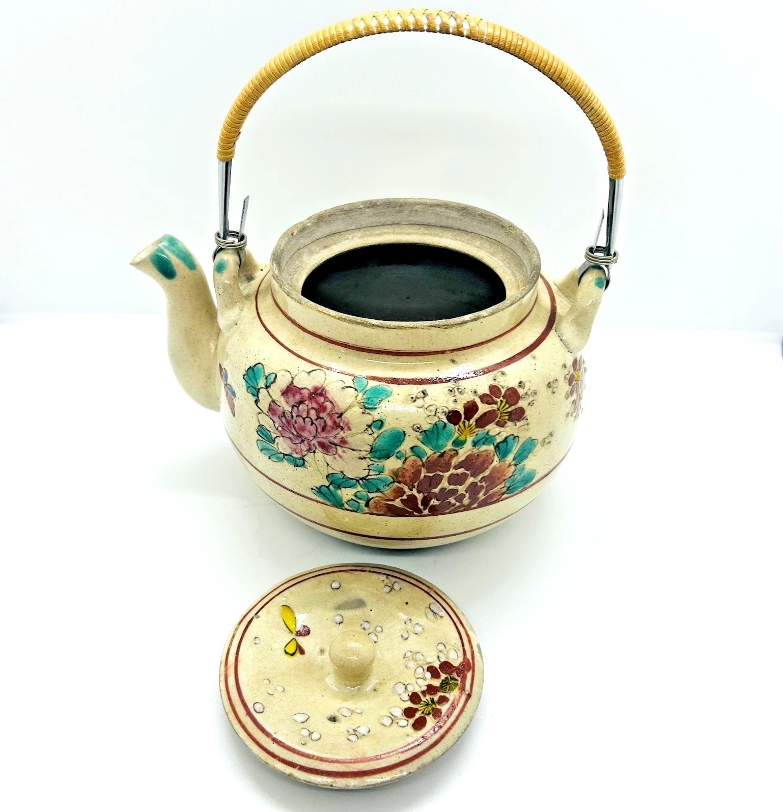 Antique Japanese Yellow Ware Ceramic Famille Rose Raised Enamel Teapot | eBay