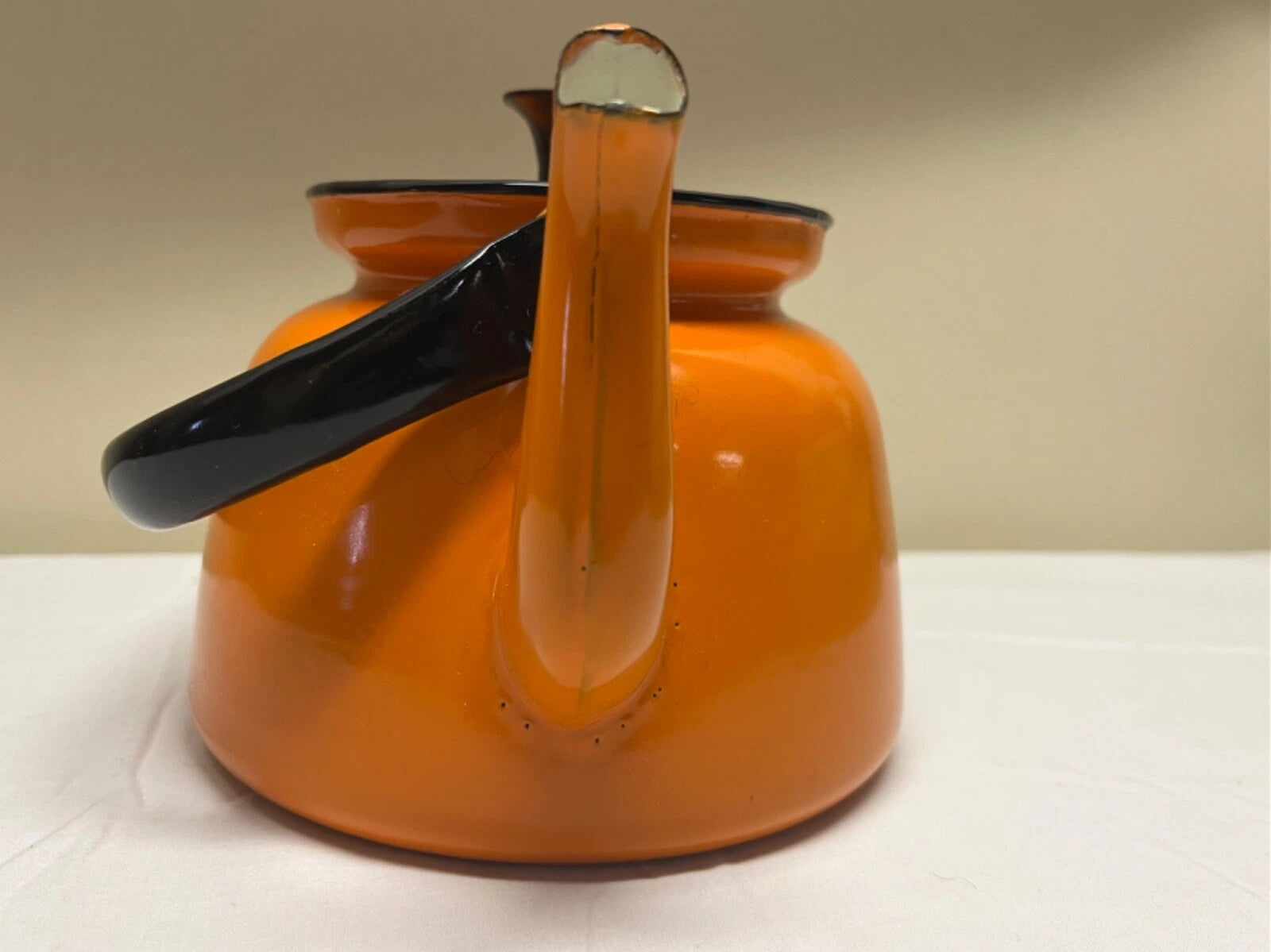 Huta Selesia Vintage enamelware teapot orange with lid made in Poland