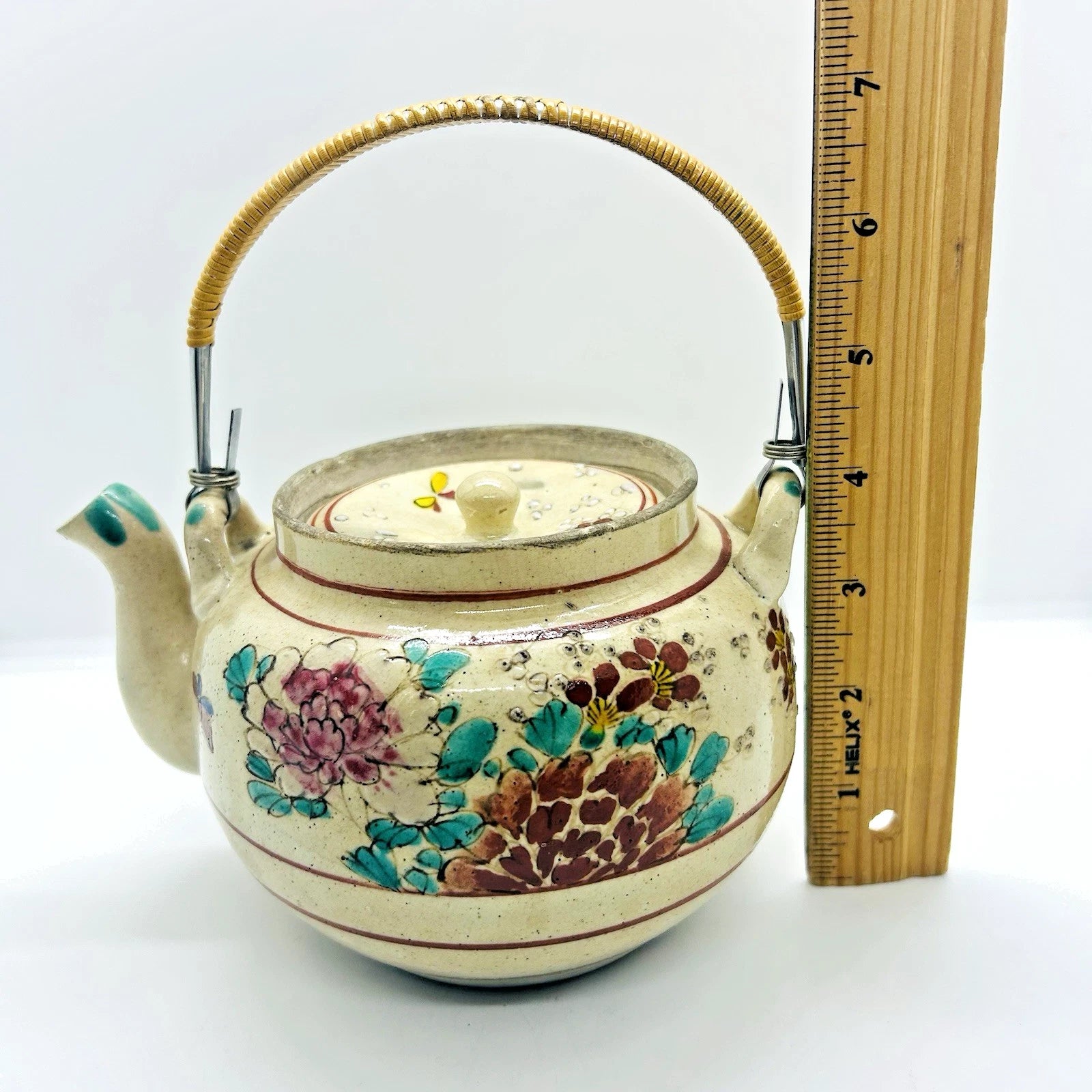 Antique Japanese Yellow Ware Ceramic Famille Rose Raised Enamel Teapot | eBay