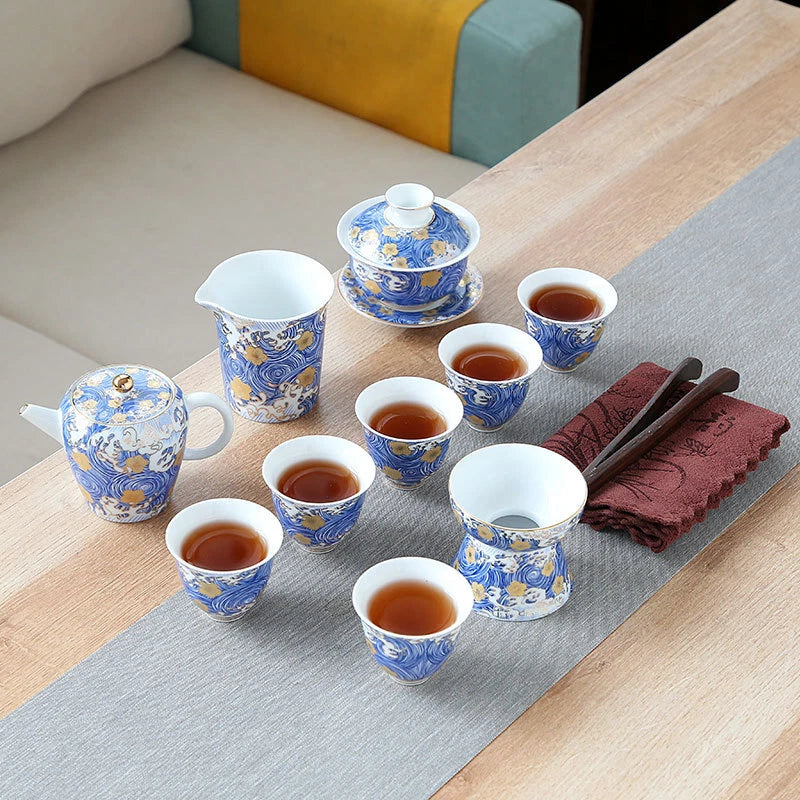 Complete Tea Set Porcelain Tea Pot Color Enamel Craft Tea Cup Mat Saucer Gaiwan