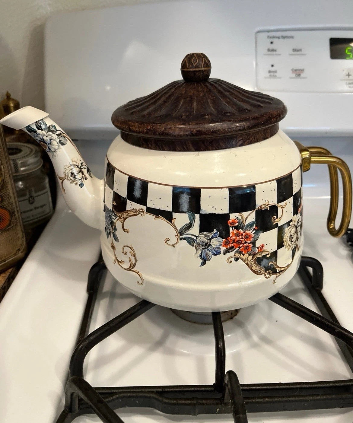 Vintage Emsan Enamel Teapot Kettle Brass Handle French Cottagecore Decor | eBay
