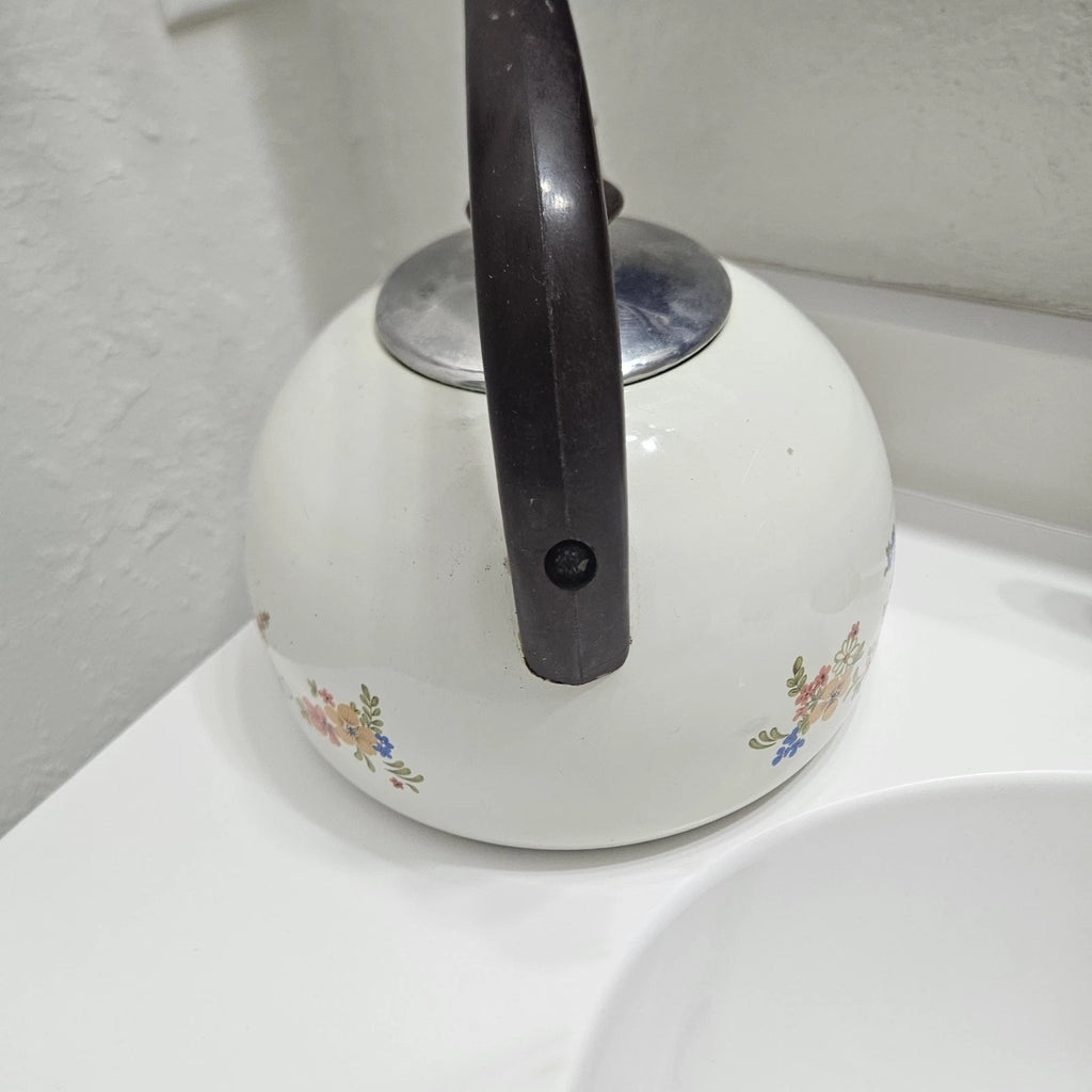 Vintage JPM Enamel Tea Pot Kettle LARGE Sweet Flowers Made In Spain RARE