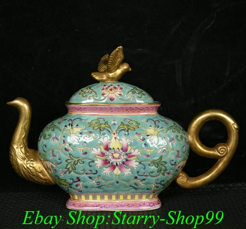 YongZheng Green Colour Enamel Porcelain Gilt Flower Pattern Wine Tea Pot Flagon | eBay