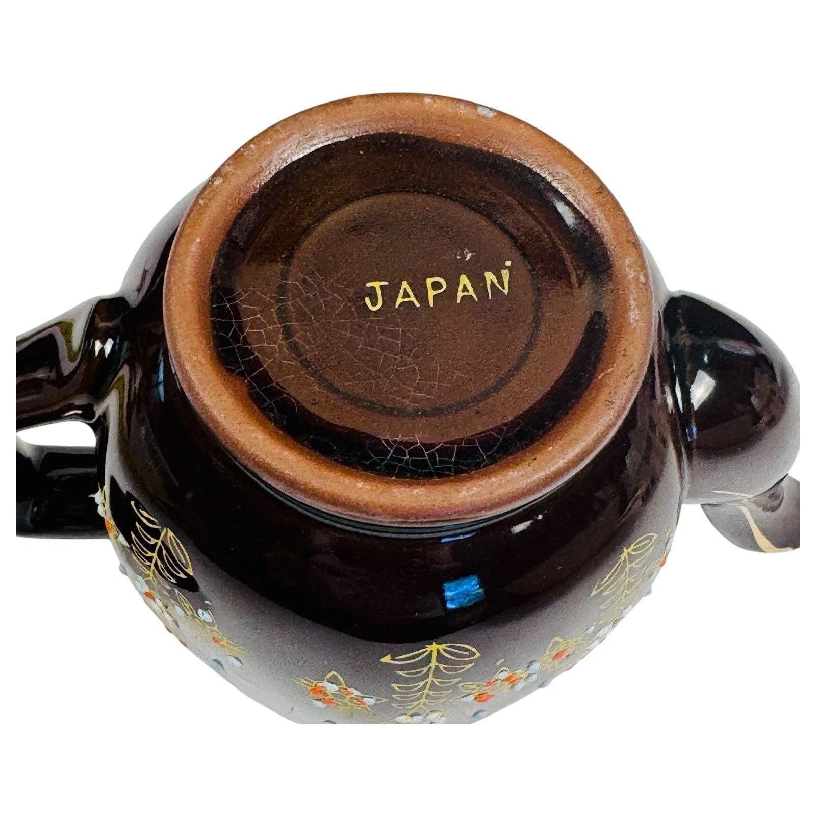 Vintage Japan Brown Glazed Teapot Hand Painted Enamel Floral Dots Mid Century | eBay