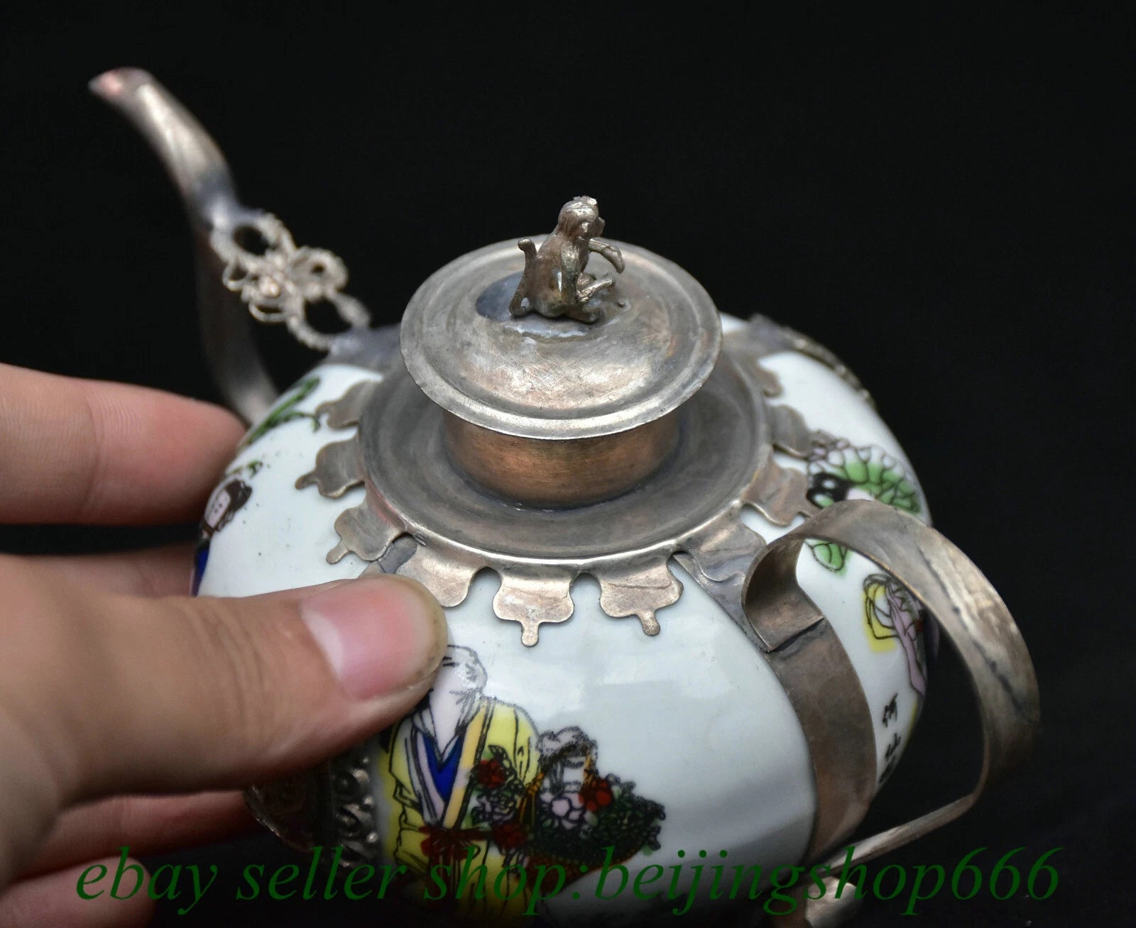 6" Old Chinese Copper Enamel Porcelain Dynasty Beauty Belle Teapot Kettle Statue | eBay