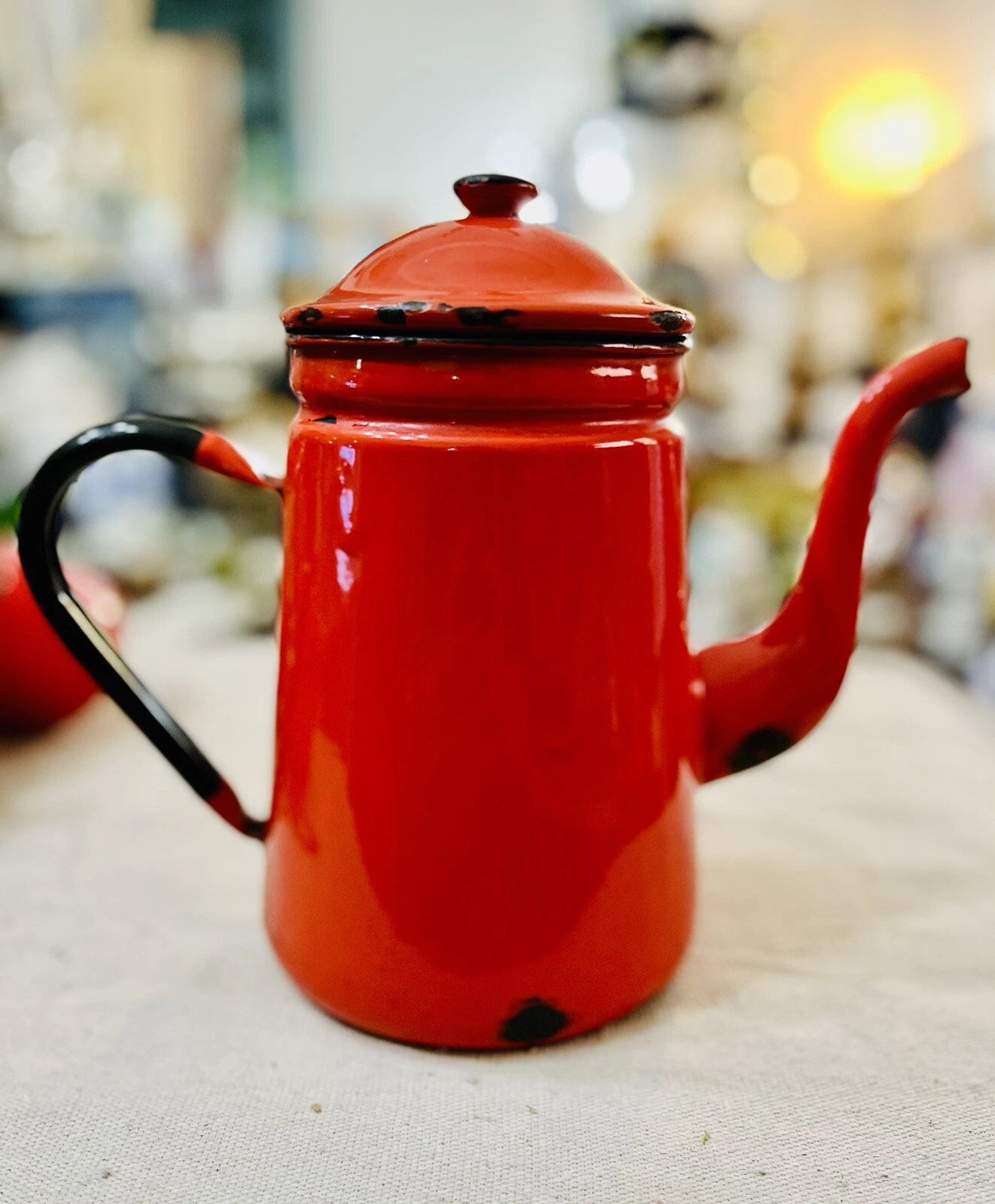 Vintage Red Enamel Teapot 9" Metal Enamelware Farmhouse Country Japan | eBay