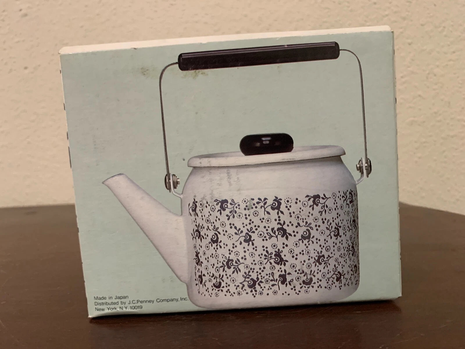 Vintage Porcelain Enamel On Steel Teakettle 1qt Floral White Blue JC Penny Japan | eBay