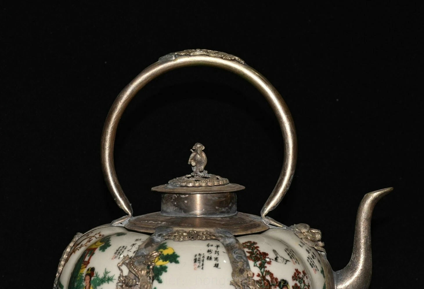 6.8" Old Chinese Silver Enamel Porcelain Beauty Belle Portable Kettle Teapot | eBay