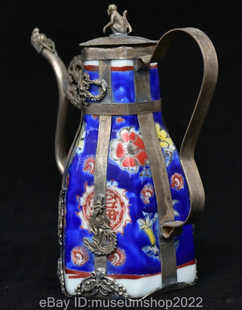 5.8 " Old Chinese Copper Enamel Porcelain Dynasty Portable Kettle Teapot Statue | eBay