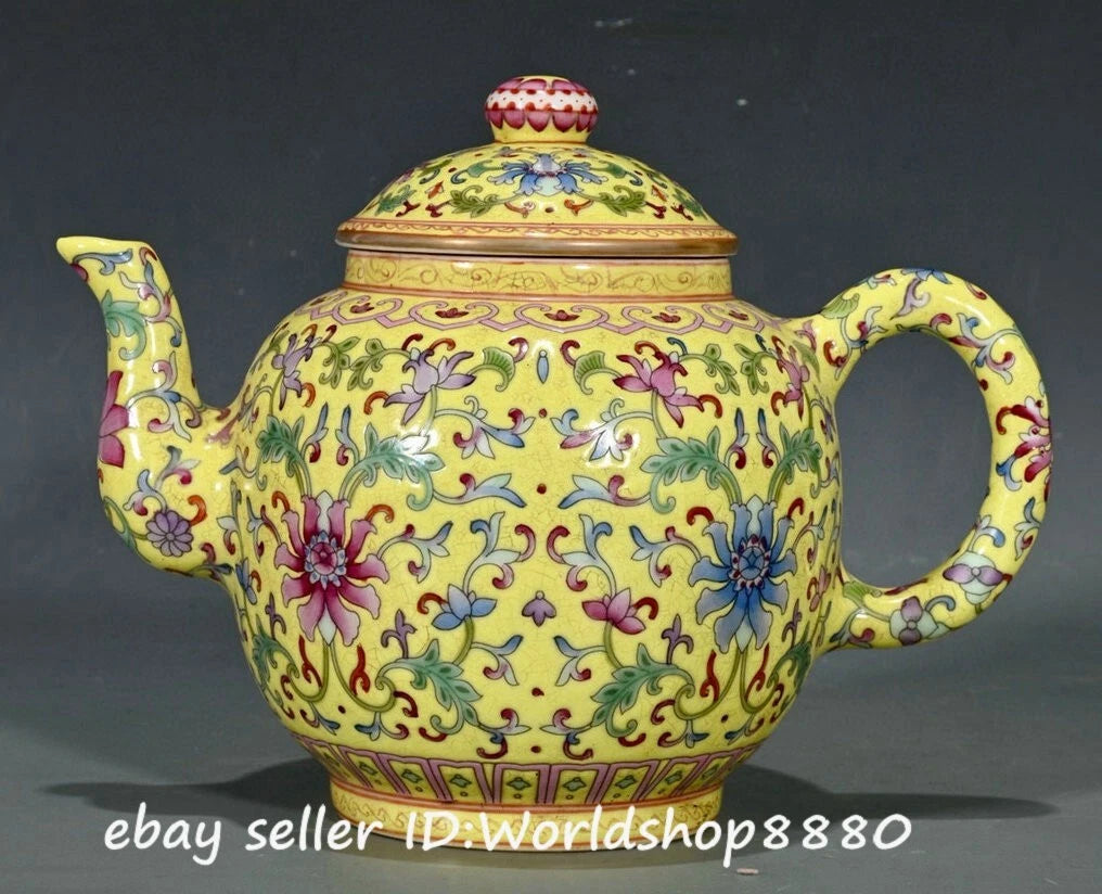 6.8" Yongzheng Marked Yellow Enamel Porcelain Flower Pattern Lid Wine Tea Pot | eBay