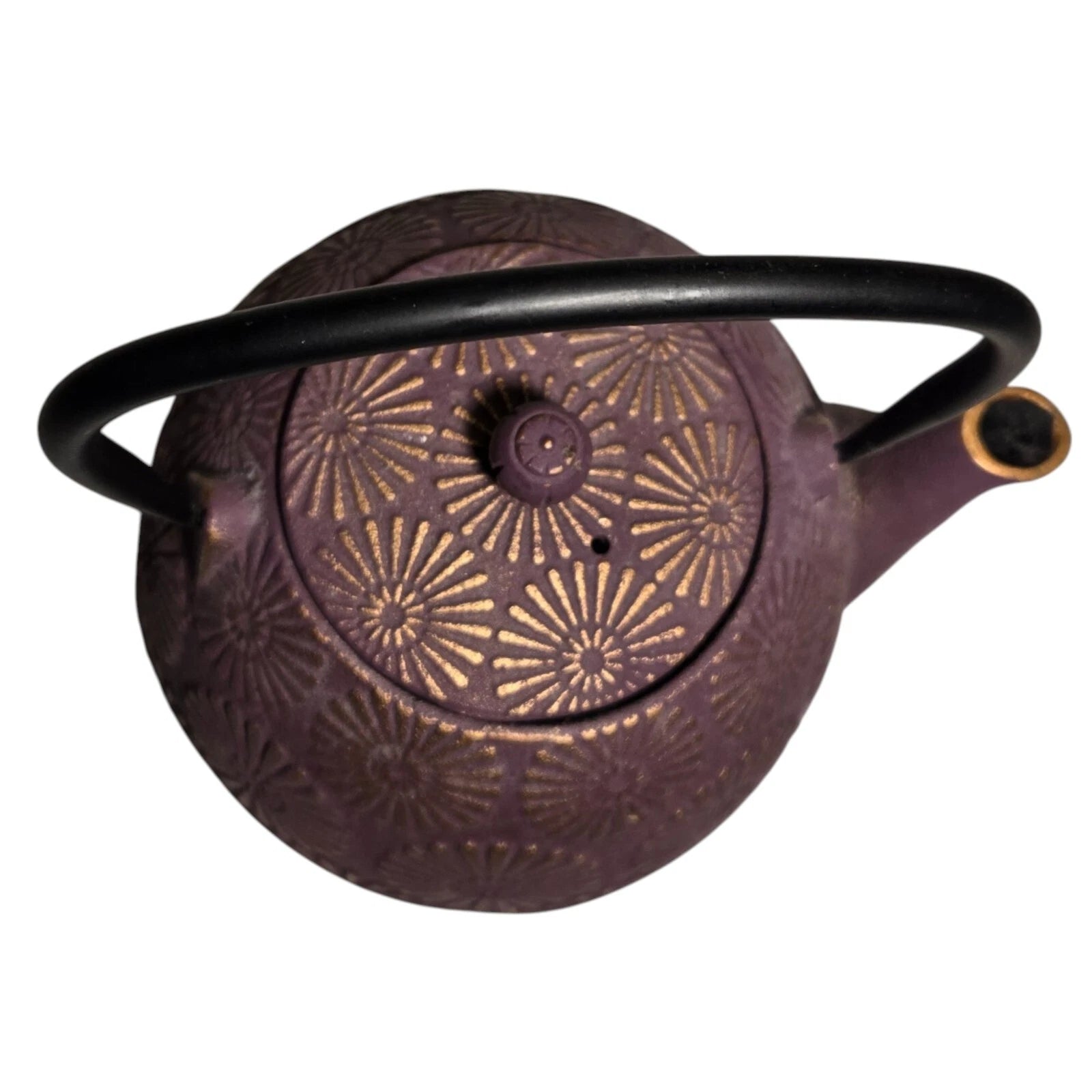 Purple and Gold Flower Cast Iron Teapot Black Enamel Interior 5.5 in | eBay