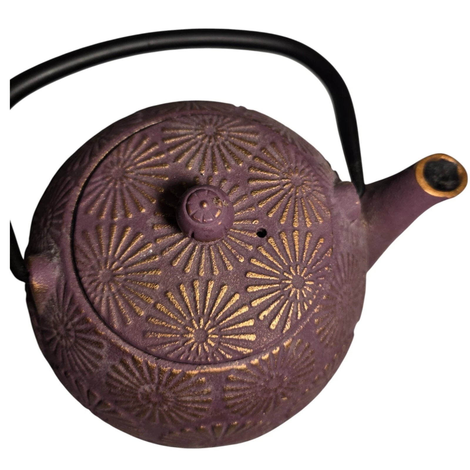 Purple and Gold Flower Cast Iron Teapot Black Enamel Interior 5.5 in | eBay