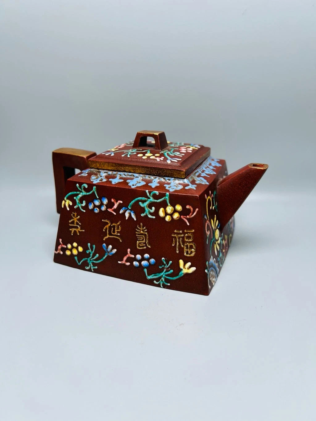Chinese Yixing Zisha Clay Handmade Exquisite Enamel Colour Bat Teapots 7909