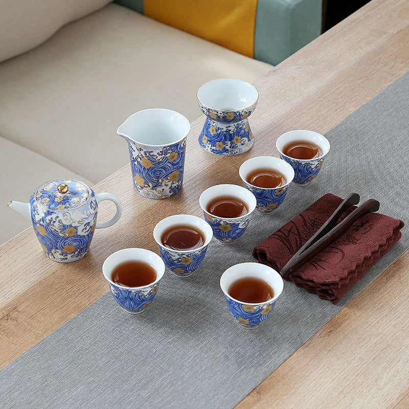 Complete Tea Set Porcelain Tea Pot Color Enamel Craft Tea Cup Mat Saucer Gaiwan