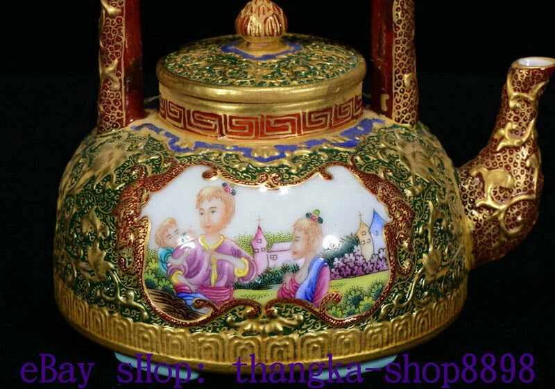 5" Qianlong Year Enamel Colour Porcelain Gold Western belle Beauty flagon Teapot | eBay