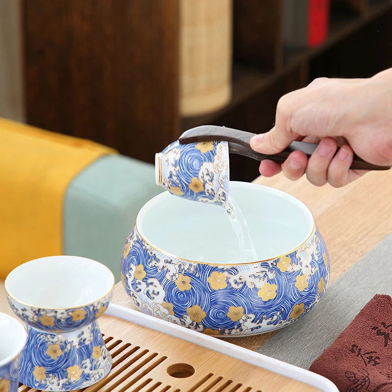 Complete Tea Set Porcelain Tea Pot Color Enamel Craft Tea Cup Mat Saucer Gaiwan