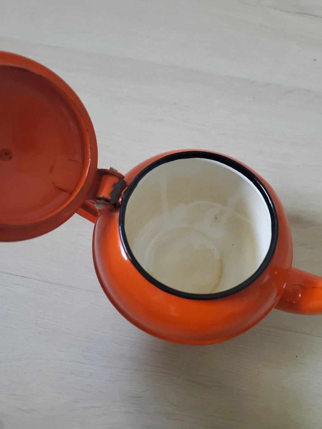 Vintage Orange Black Enamel Ware Small Tea Pot Kettle Knobler Poland | eBay