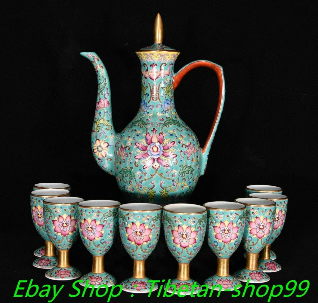 8"Qing Yongzheng Marked Enamel Colour Porcelain Gold Wine Tea Pot Flagon Cup Set | eBay
