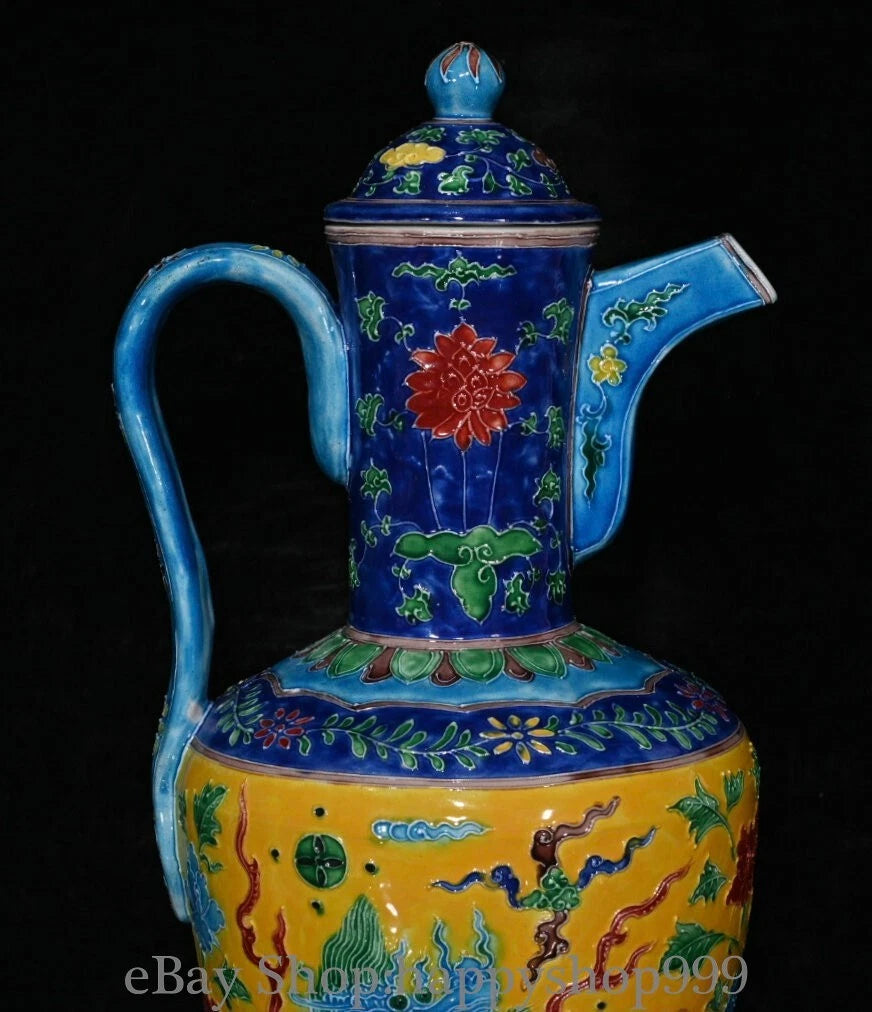 13.2" China Yongle Marked Enamel Porcelain Qilin Kylin Beast Wine Tea Pot Flagon | eBay