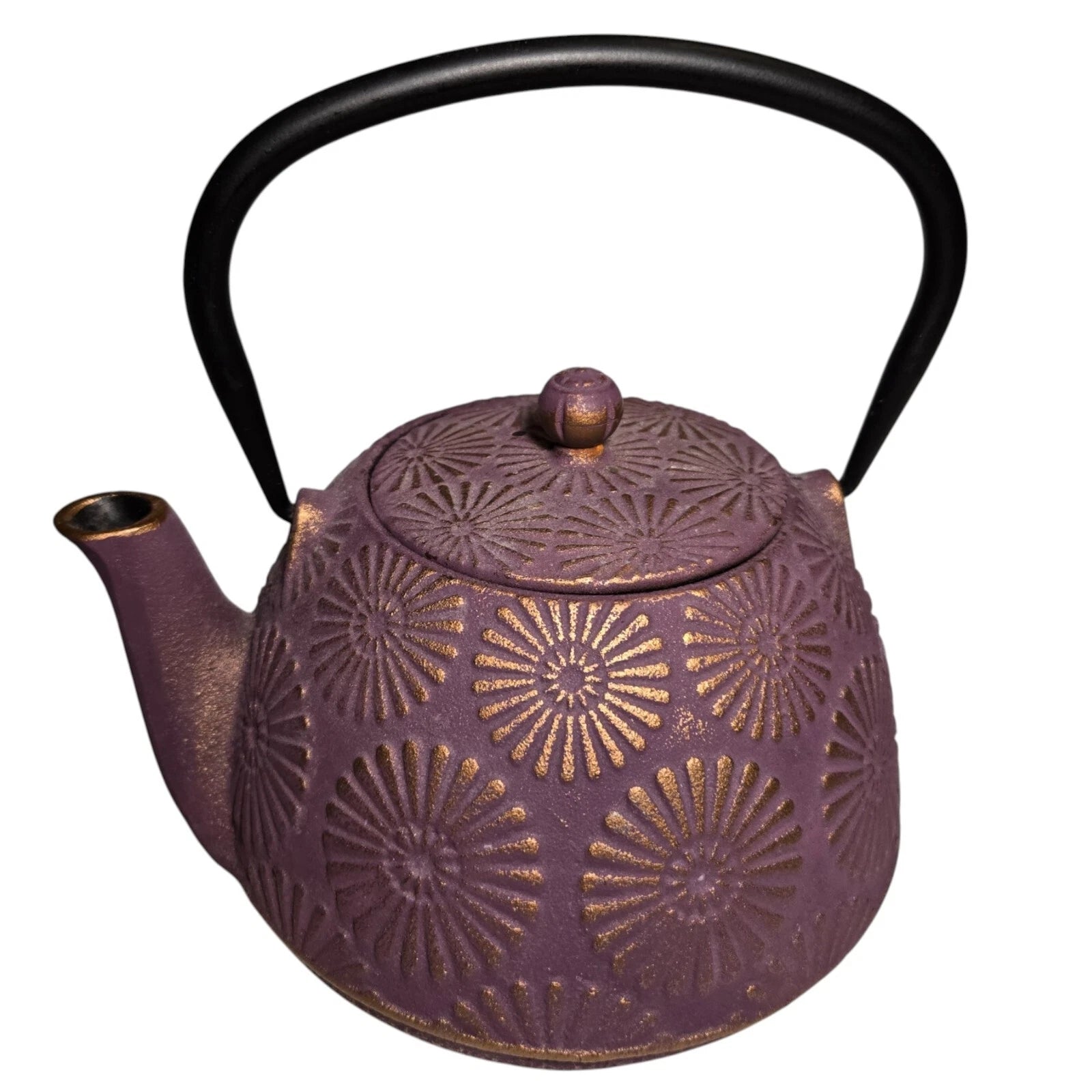 Purple and Gold Flower Cast Iron Teapot Black Enamel Interior 5.5 in | eBay
