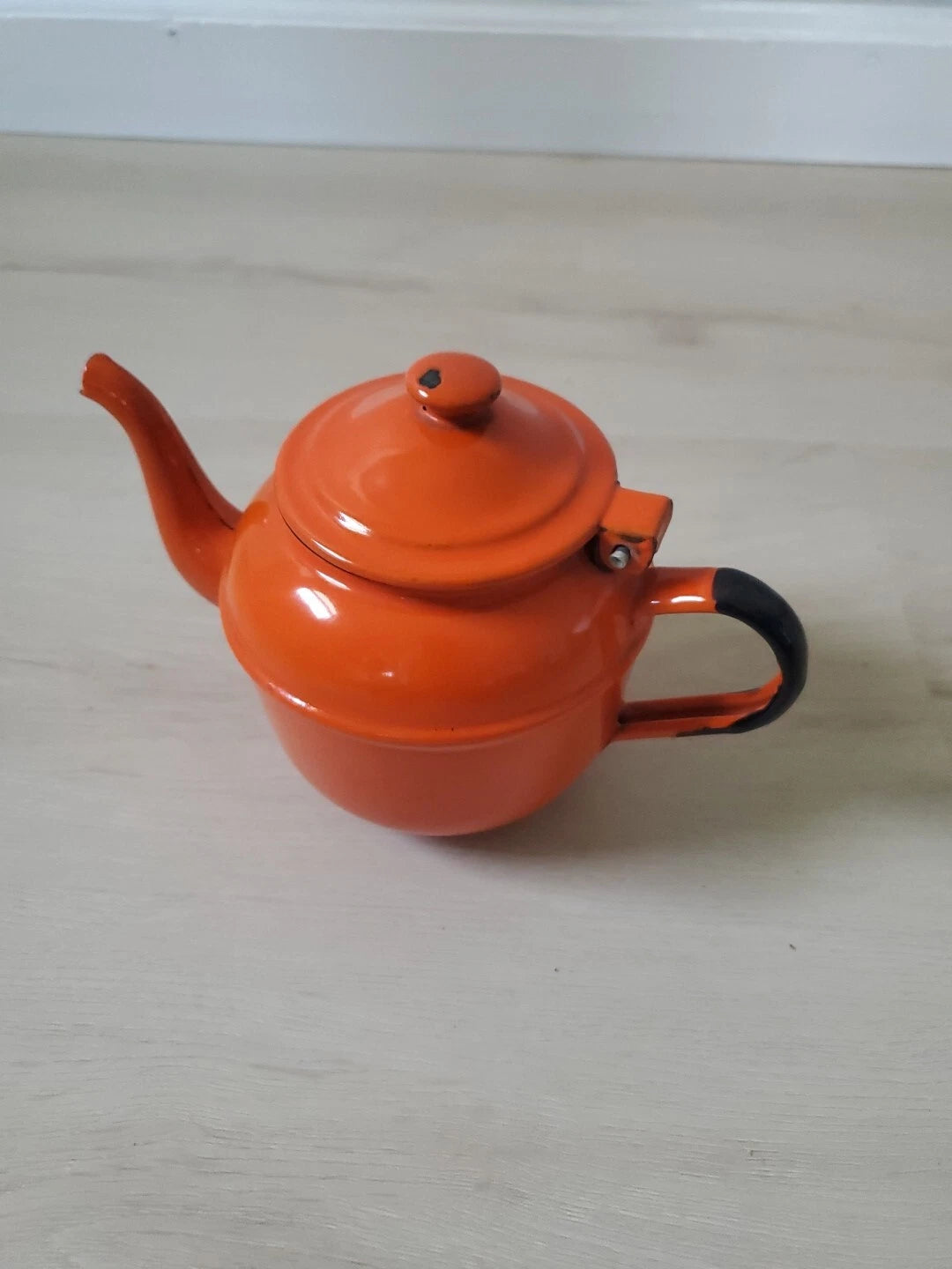 Vintage Orange Black Enamel Ware Small Tea Pot Kettle Knobler Poland | eBay