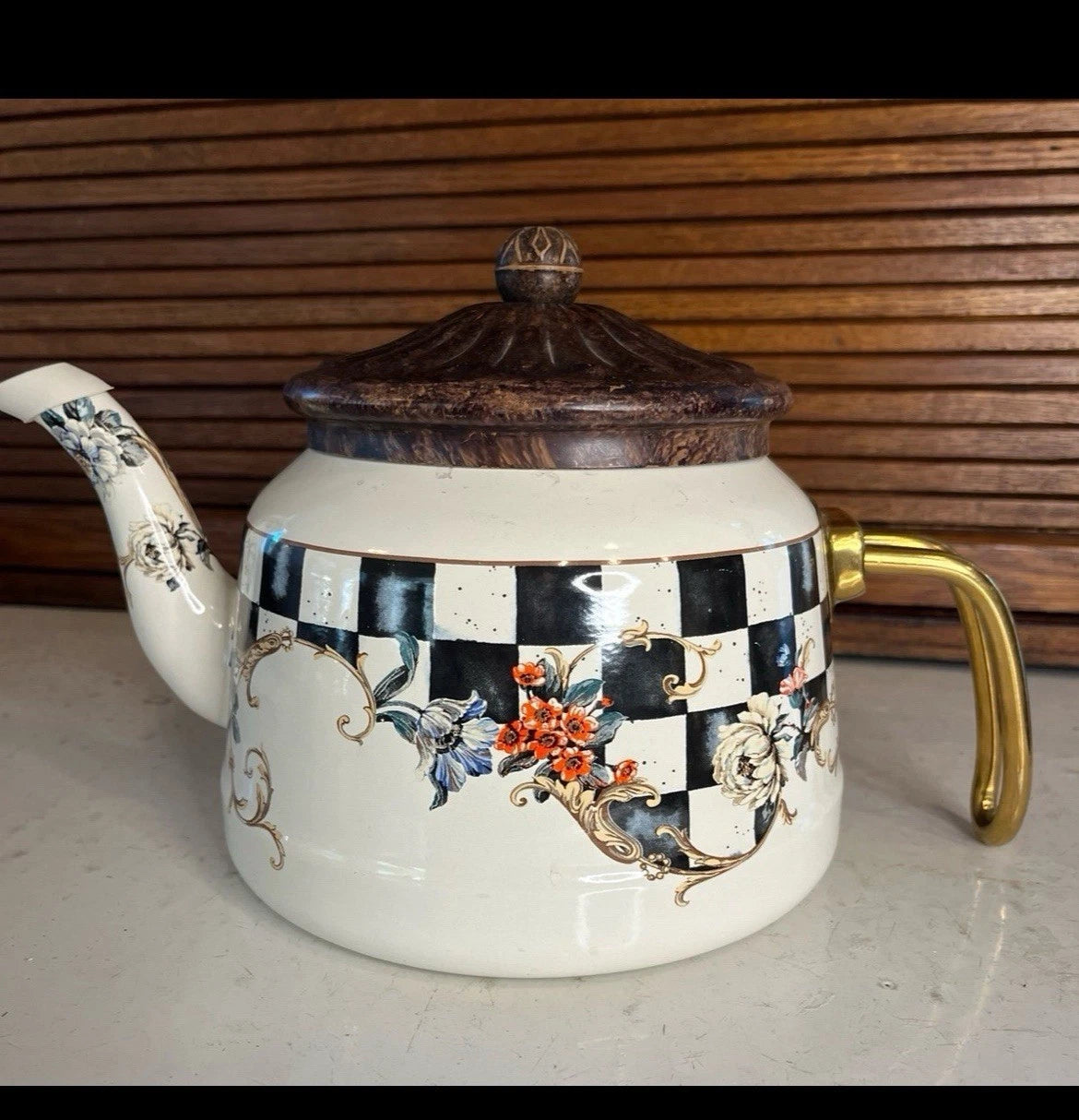 Vintage Emsan Enamel Teapot Kettle Brass Handle French Cottagecore Decor | eBay