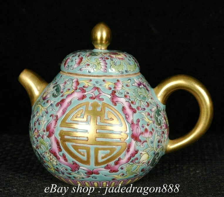 4.8"Yongzheng Marked Enamel Porcelain Gilt Flower Leaf Words Pattern Wine Teapot | eBay