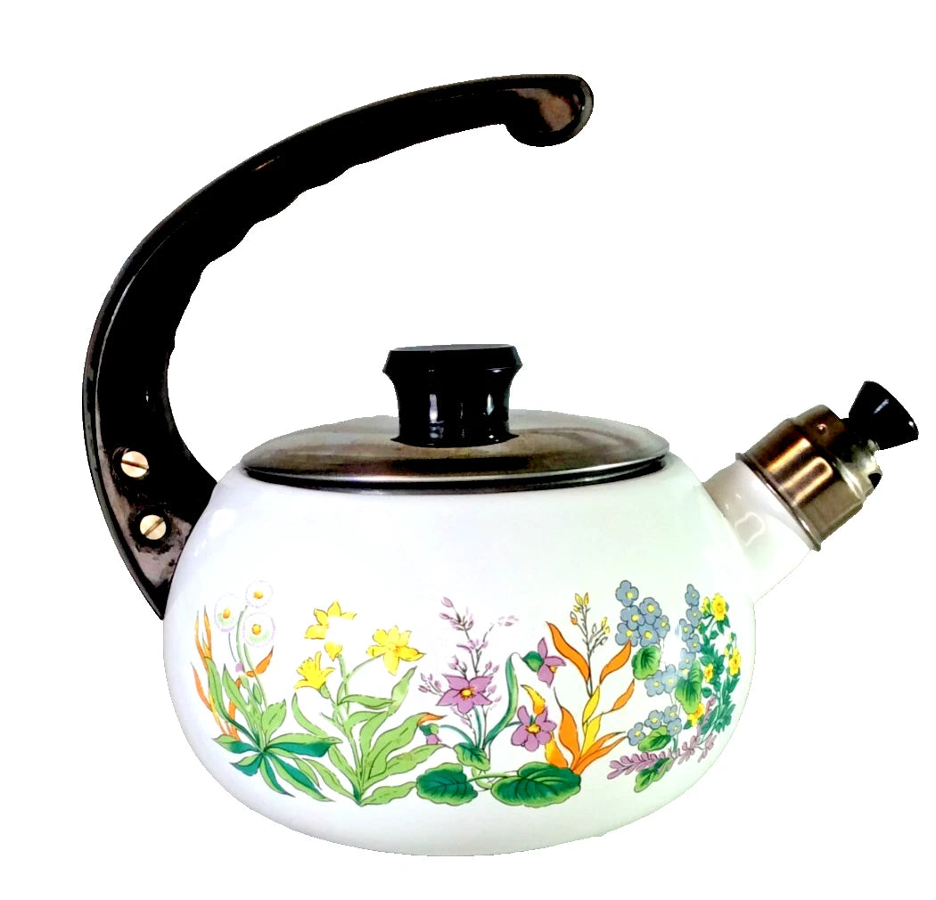 VINTAGE SUDBURY WHITE/FLORAL ENAMEL TEAPOT -1981-EUC | eBay